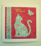 Oriental floral cat and butterfly birthday card