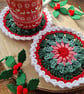 Christmas coaster set, Christmas decor, Christmas mug rug, Green theme coaster - Image 2