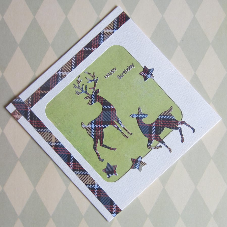 Tartan Stag and Deer Birthday Card