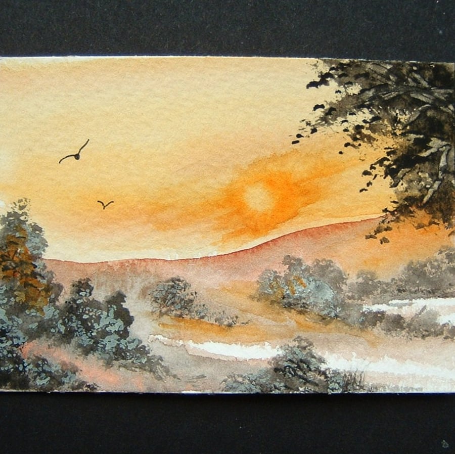 sunset landscape art painting aceo ref 177