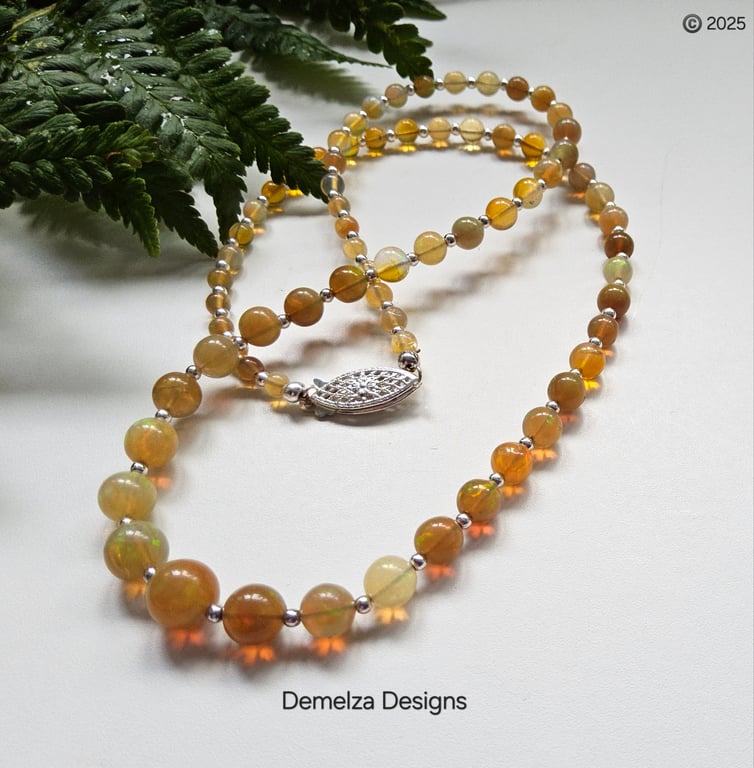 Genuine Ethopian Wello Opal Sterling Silver Necklace