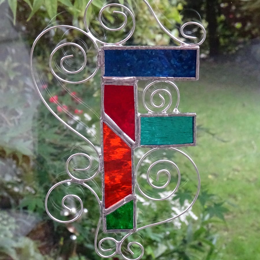 Stained Glass Letter F Suncatcher - Multi