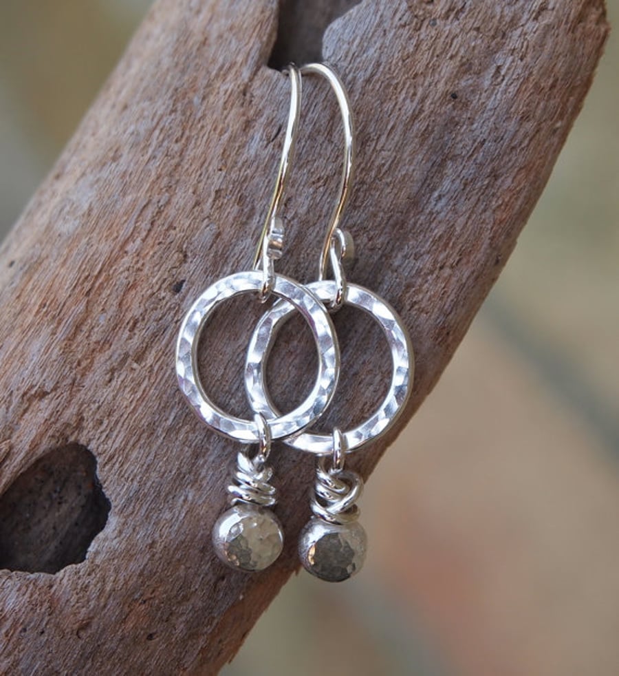 Silver earrings, hoop & pebble drop earrings