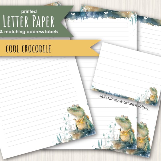 Letter Writing Paper Cool Crocodile, complete with matching address labels
