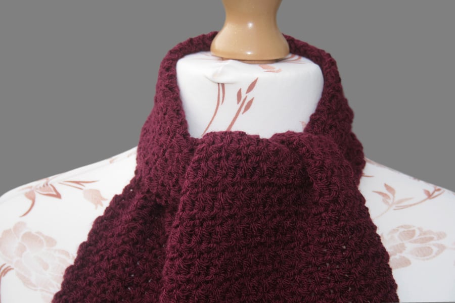 Pretty Burgundy Scarf - Short Crocheted Scarf - Suitable for all.