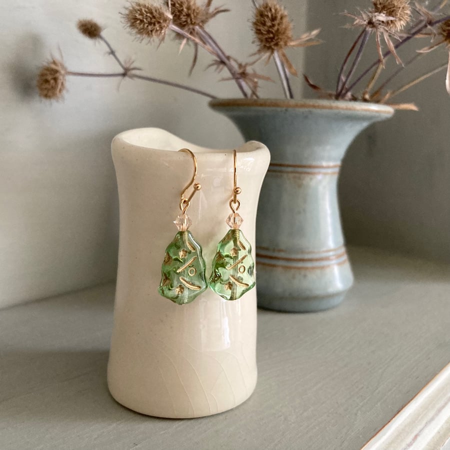 Christmas tree earrings with Swarovski crystal beads, Christmas jewellery