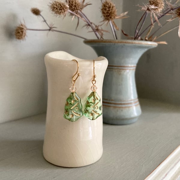 Christmas tree earrings with Swarovski crystal beads, Christmas jewellery