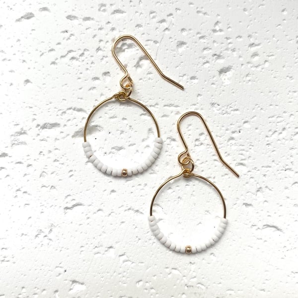 Small Miyuki Hoop Earrings - White