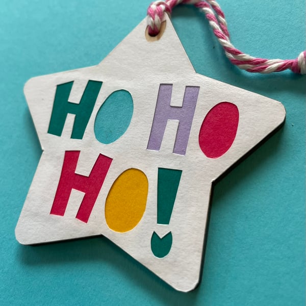 Ho Ho Ho Papercut Christmas Star Decoration