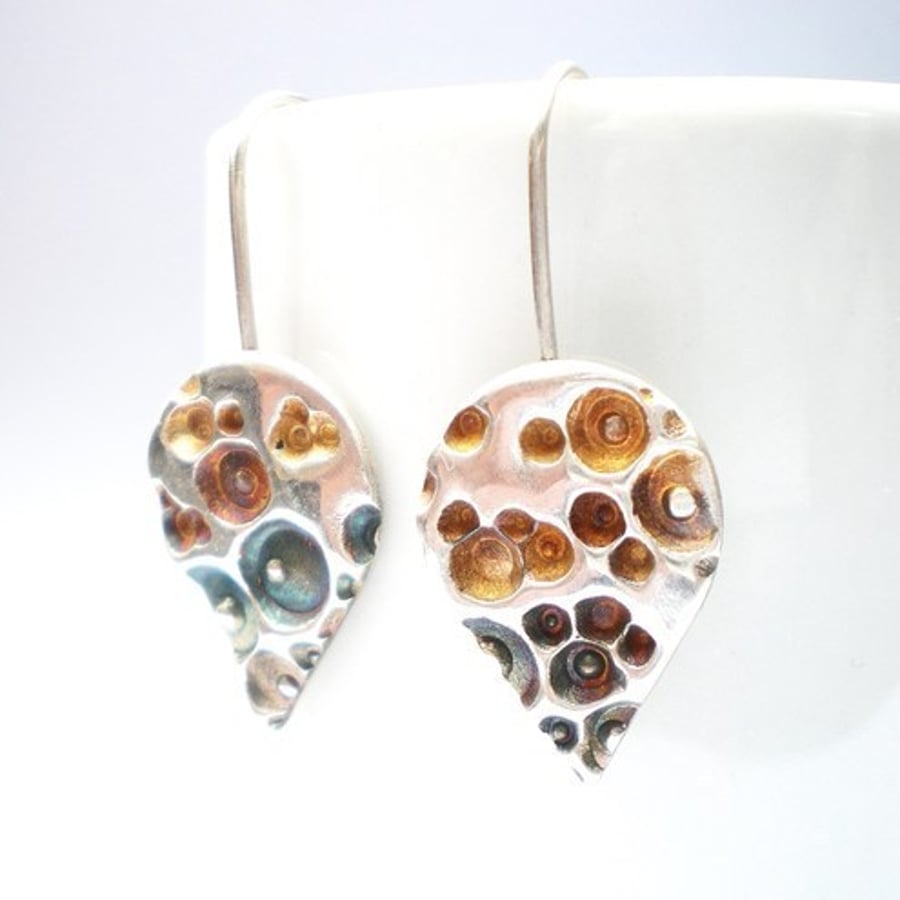 Coral Teardrop Enamel Silver Earrings