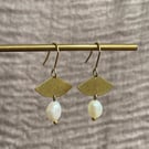 Handmade freshwater pearl and brass earrings, statement jewellery, gift for her