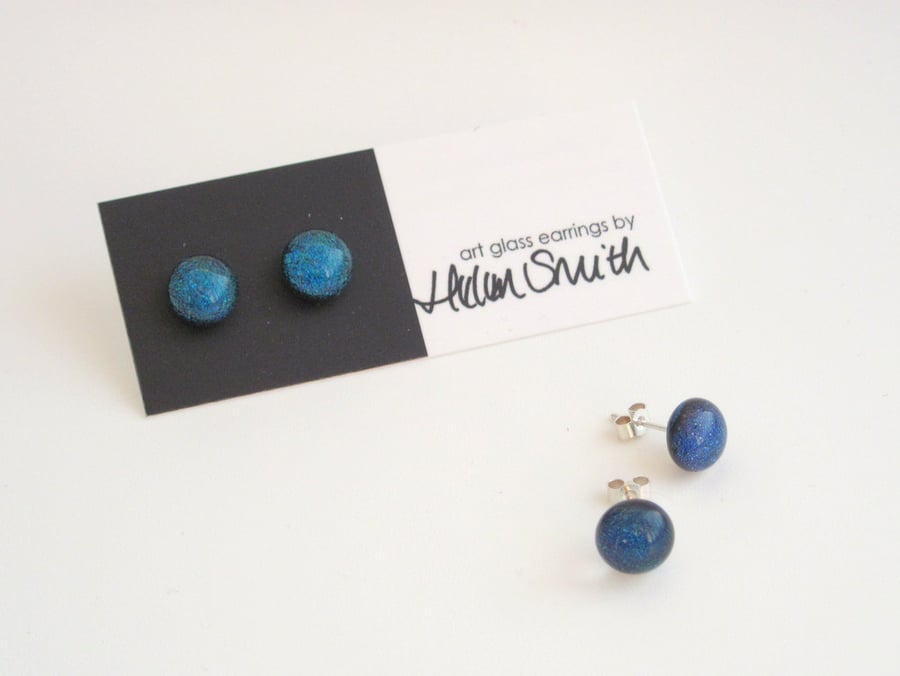 Teal Sparkle glass and silver stud earrings