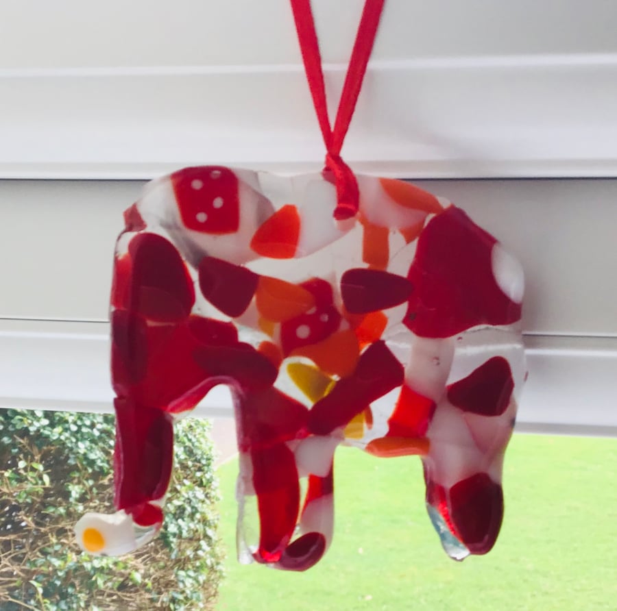 Fused glass cast elephant in reds or blues 