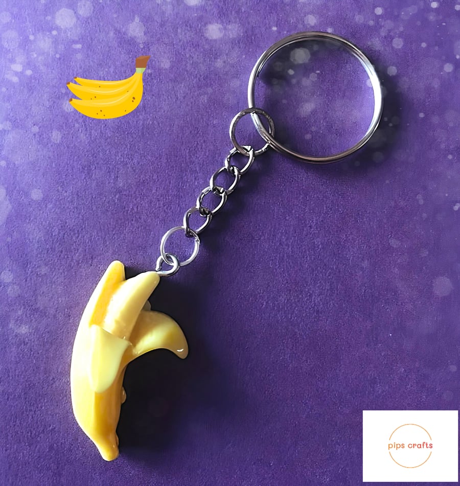 Fun Banana Fruit Keyring - Keychain, Quirky Gift, Secret Santa