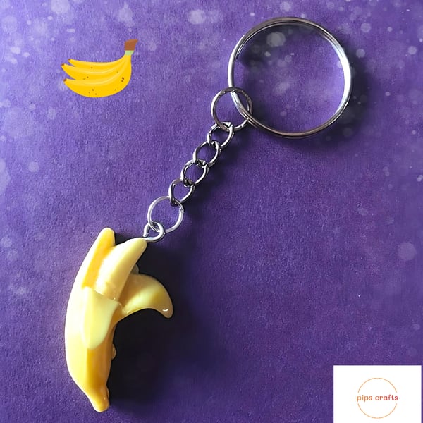 Fun Banana Fruit Keyring - Keychain, Quirky Gift, Secret Santa