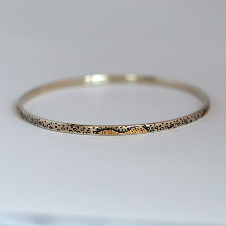 Seashore Sterling Silver and Gold Bracelet Bangle with Patterned Texture 