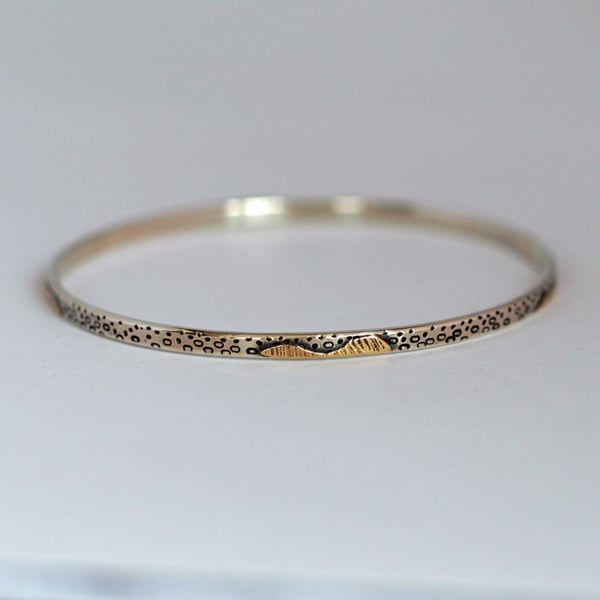 Seashore Sterling Silver and Gold Bracelet Bangle with Patterned Texture 