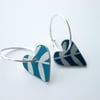 Heart hoop earrings in dark blue and silver