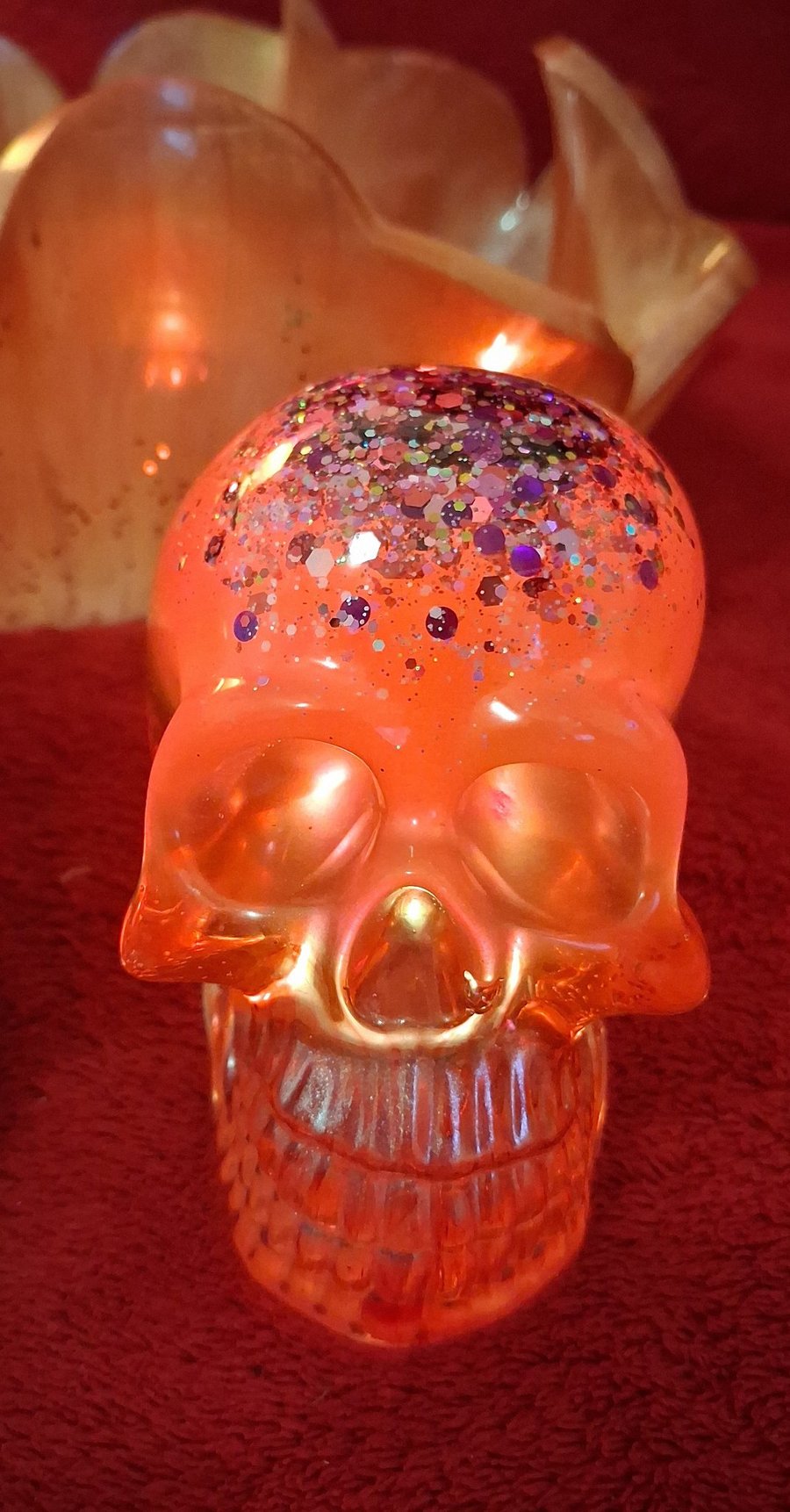 Handmade epoxy resin skull decoration with cavity for light.
