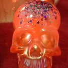 Handmade epoxy resin skull decoration with cavity for light.