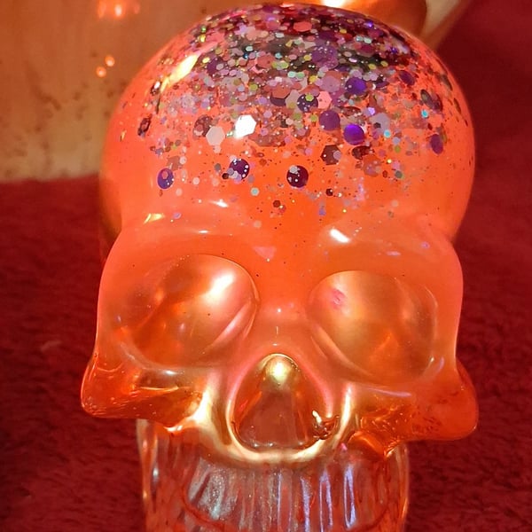 Handmade epoxy resin skull decoration with cavity for light.