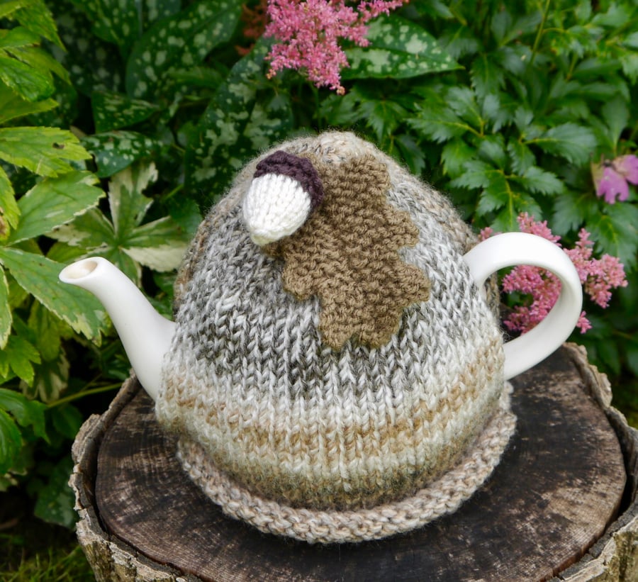 Free UK Postage, Autumn Marble Tea Cosy with Oak Leaf and Acorn