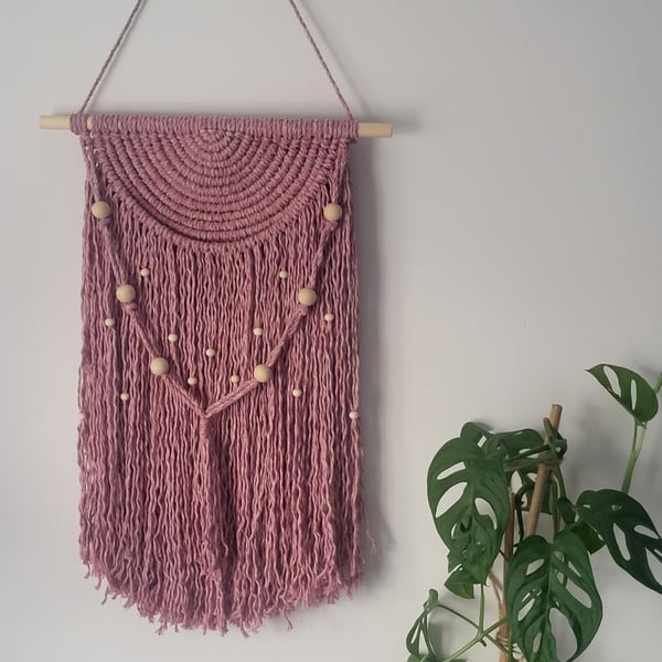Wall macrame hanging with wooden beads, wall decor boho 
