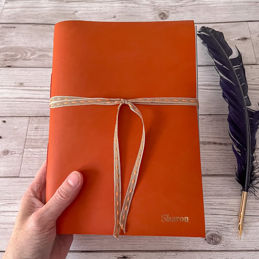 Personalised Orange Leather Journal - A5 - Reusable - Refillable
