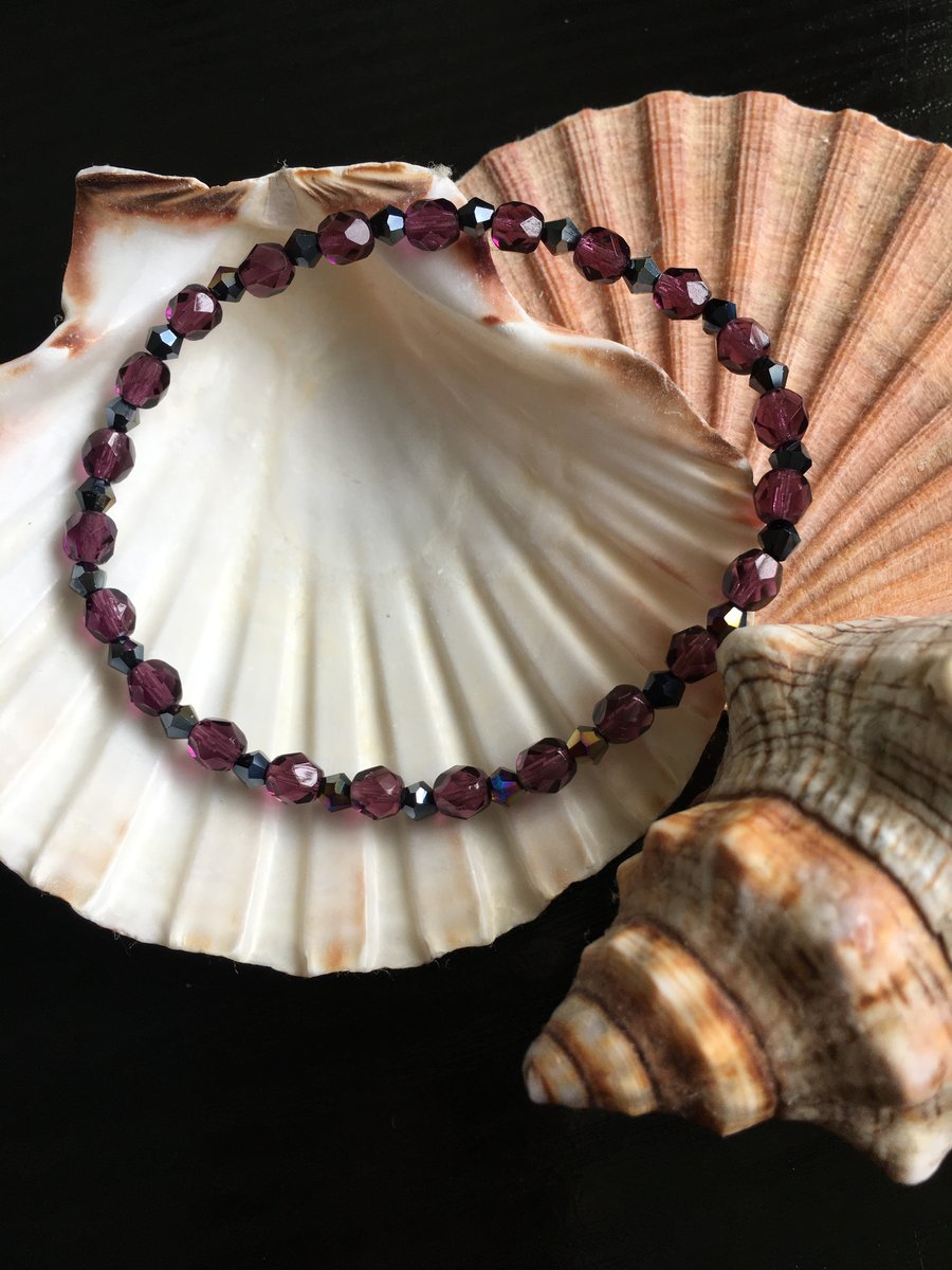 Amethyst Fire Polished Czech glass bead anklet