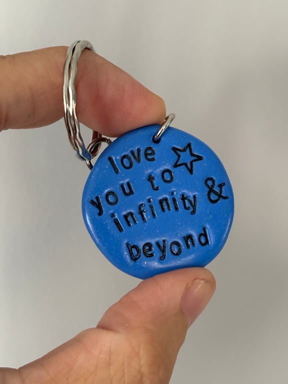 Love You To Infinity & Beyond Pebble Keyring 