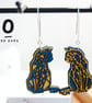 Geometric Cat Earrings in Teal & Mustard - Wood & Sterling Silver Cat Lover Gift