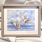 watercolour print of a seagull worthing beach sussex