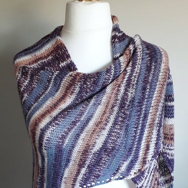 Purple Triangular Wrap, Stole, Shawl - 75% Wool 
