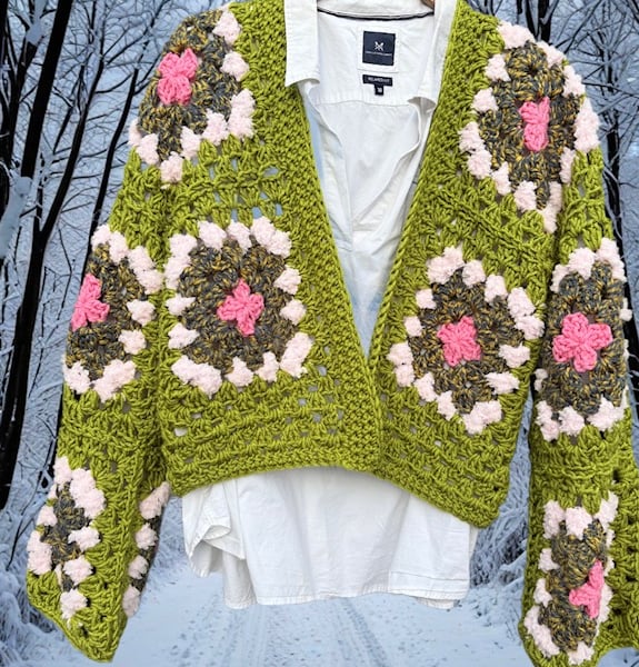Forest Crochet Cardigan Size M, 12 - 14 UK