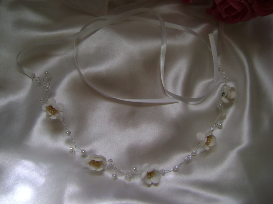 Cherry Blossom Crystal & Pearl Bridal Circlet