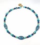 Handmade Ceramic Turquoise Cobalt Teal Beaded Necklace, Gold Clasp - Image 4