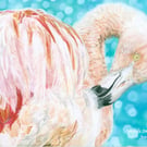 Flamingo By The Sea, original pastel pencil artwork