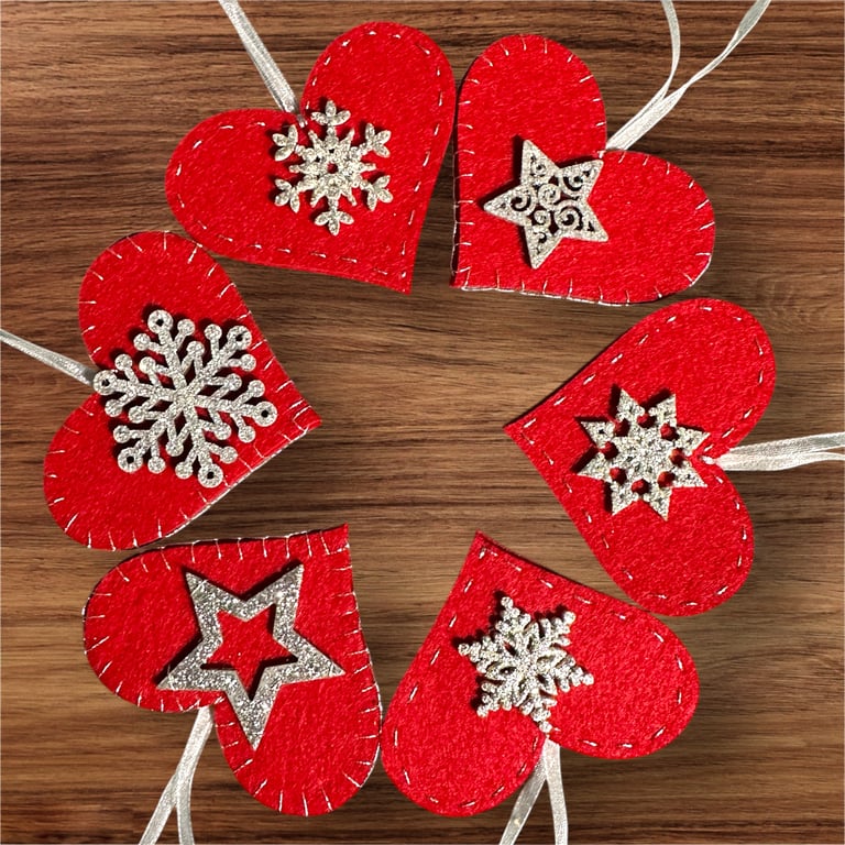 Christmas baubles sets,heart felt decorations with glittery snowflakes & stars