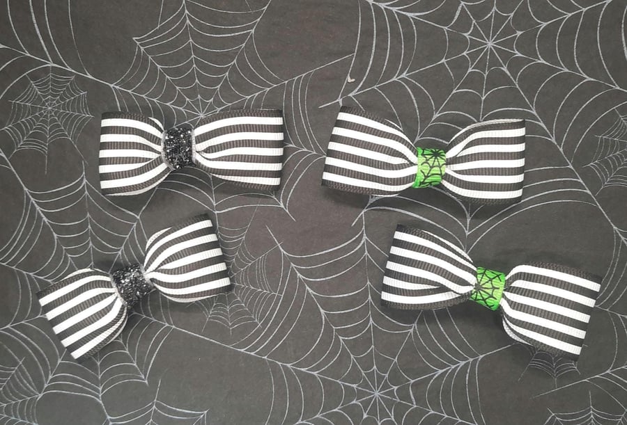 Black and White Striped Bow Barrette Hair Clip