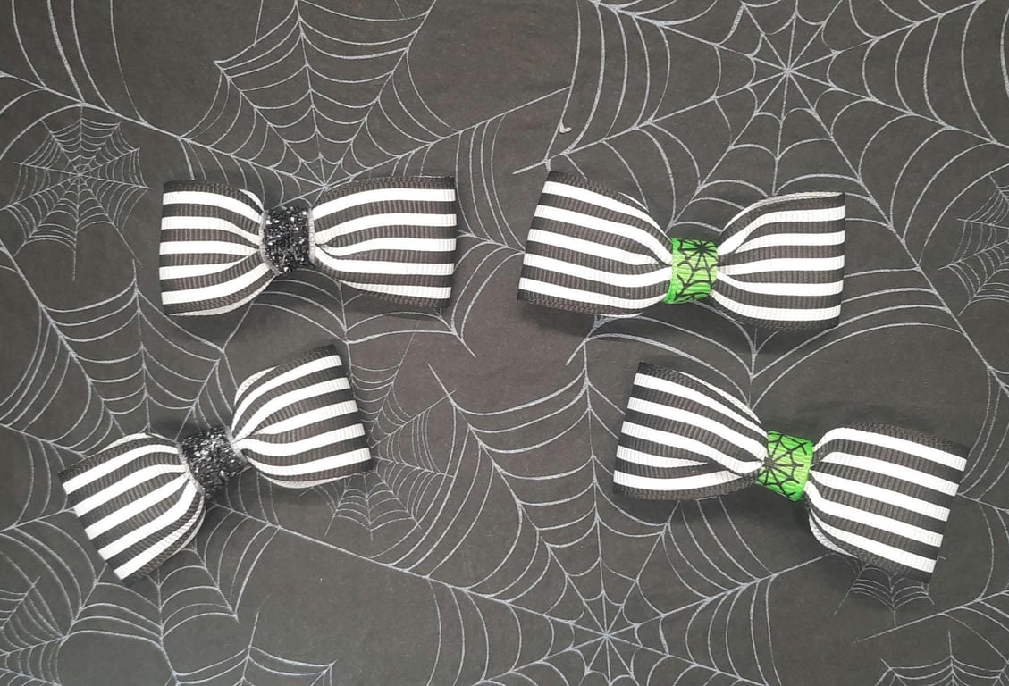Black and White Striped Bow Barrette Hair Clip