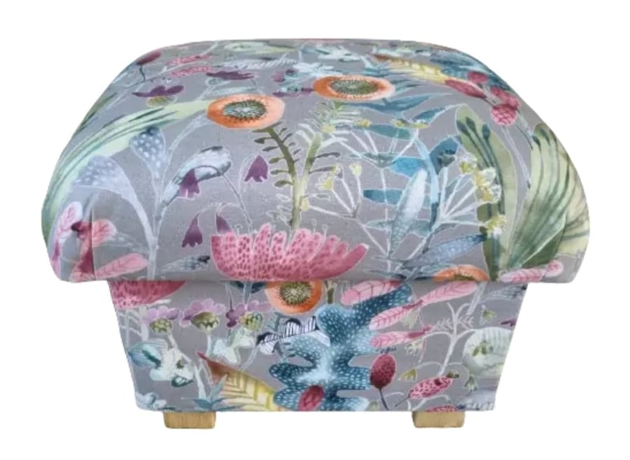 Storage Footstool Voyage Maizey Persimmon Fabric Floral Pouffe Pink Grey 
