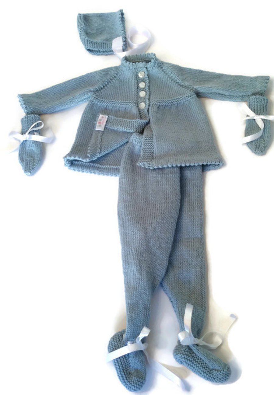 Babies hand knitted vintage pattern pram suit