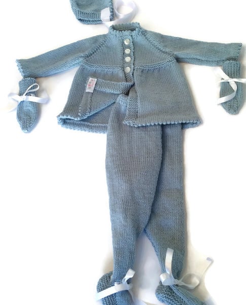 Babies hand knitted vintage pattern pram suit