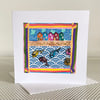 Blank card - handmade collage ‘Beach Huts and Fish No.2’