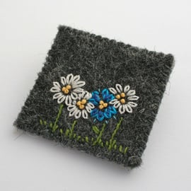 Blue and White Daisy Embroidered Brooch