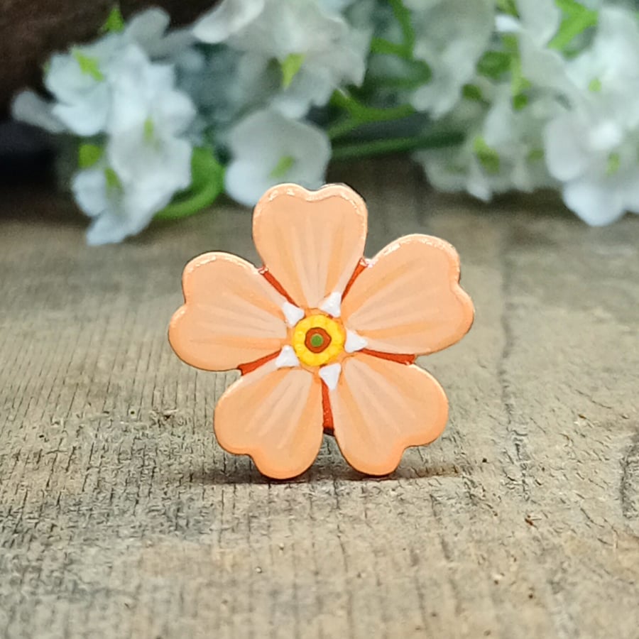 Apricot Forget Me Not Brooch, Handmade Wooden Flower Pin, Remembrance Gift