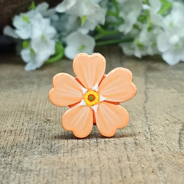 Apricot Forget Me Not Brooch, Handmade Wooden Flower Pin, Remembrance Gift