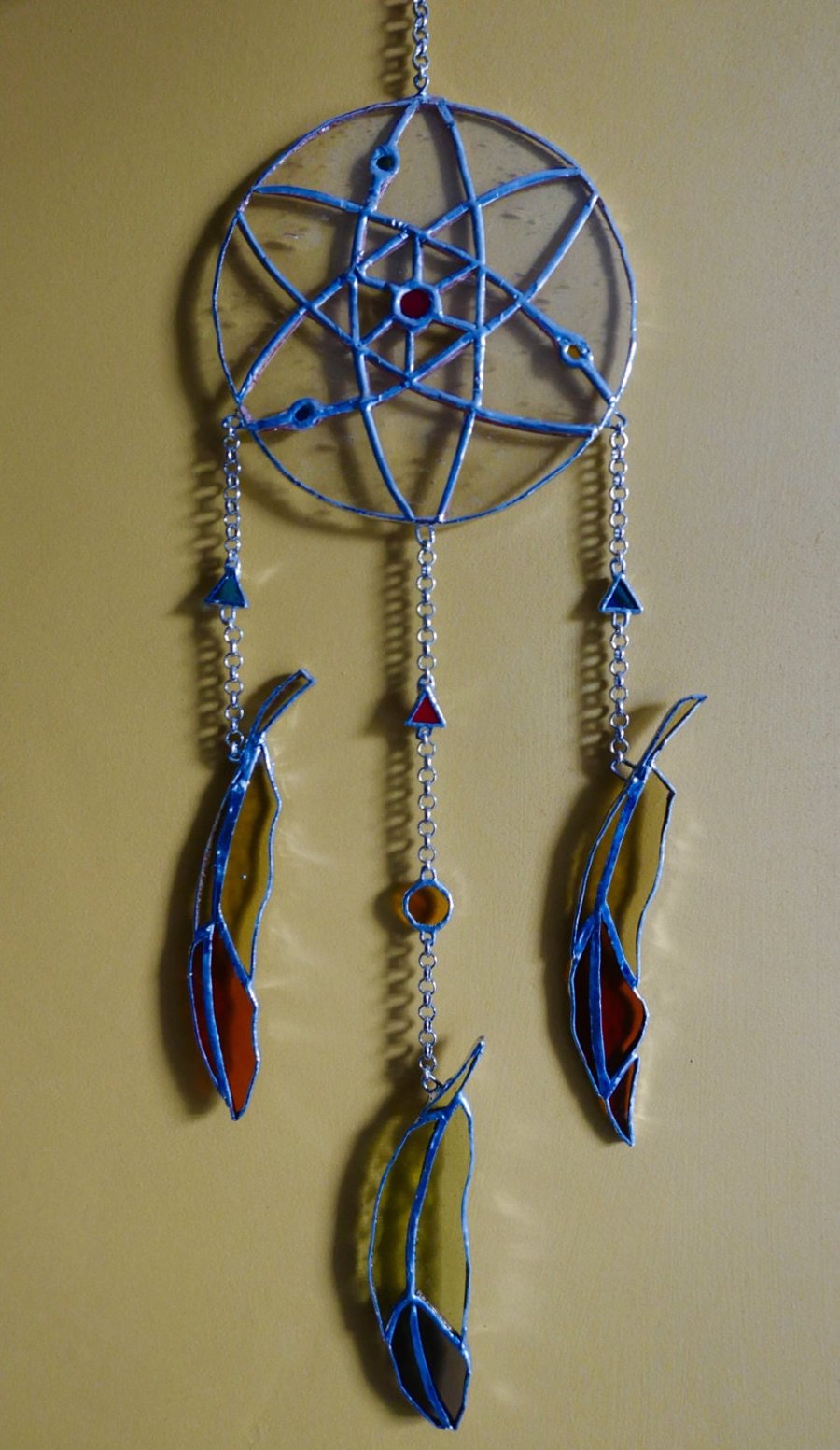Stained Glass Atomic Dreamcatcher, Glass Art, Suncatcher