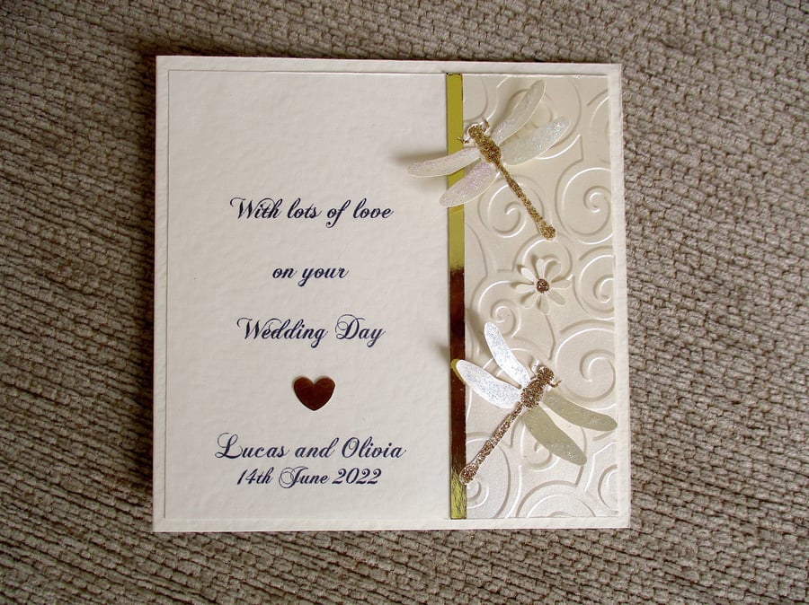 Sparkly Dragonflies Wedding Card - Personalised - Congratulations Card