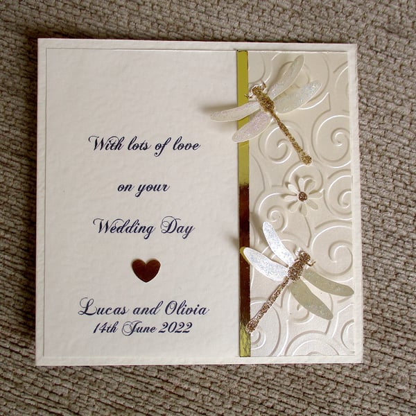 Sparkly Dragonflies Wedding Card - Personalised - Congratulations Card